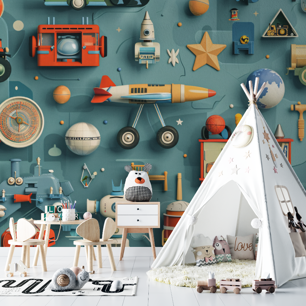 Papier peint bébé motifs 3D vintage - chambre de bebe