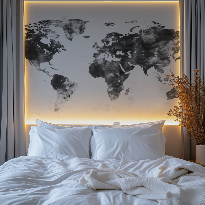 Papier peint carte du monde noir et blanc chambre tendanc