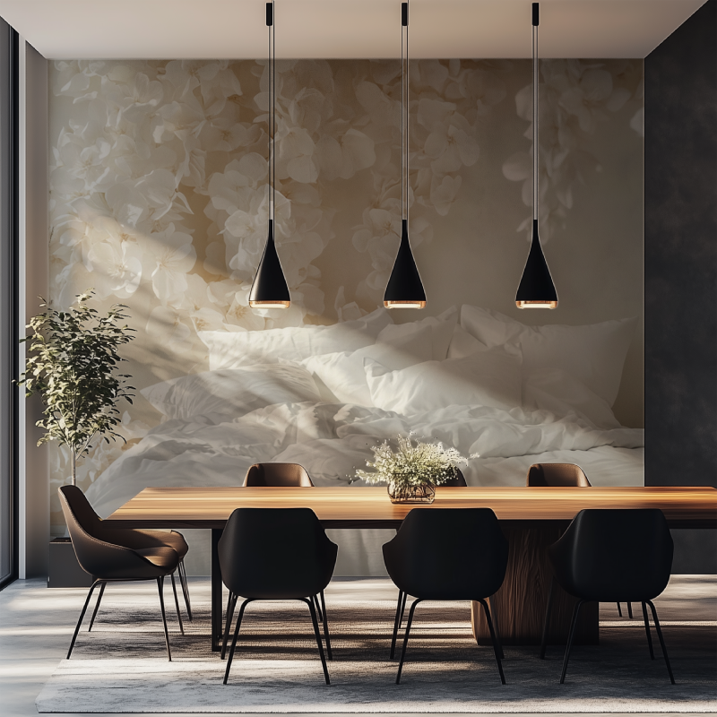 Papier peint fleur geante salle manger tapisserie