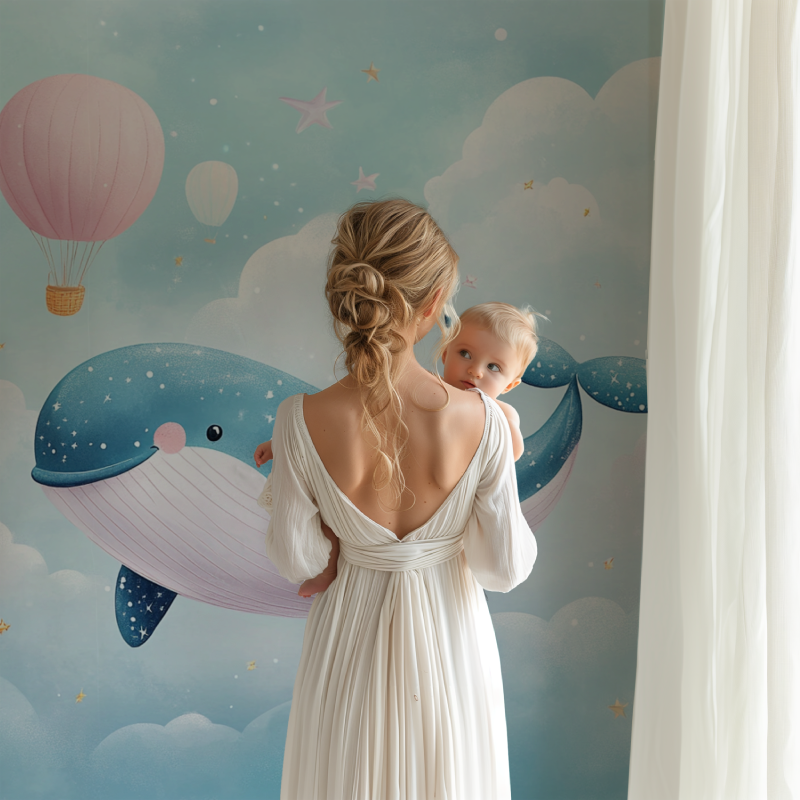 Papier peint marin nuage coton baleine bb123