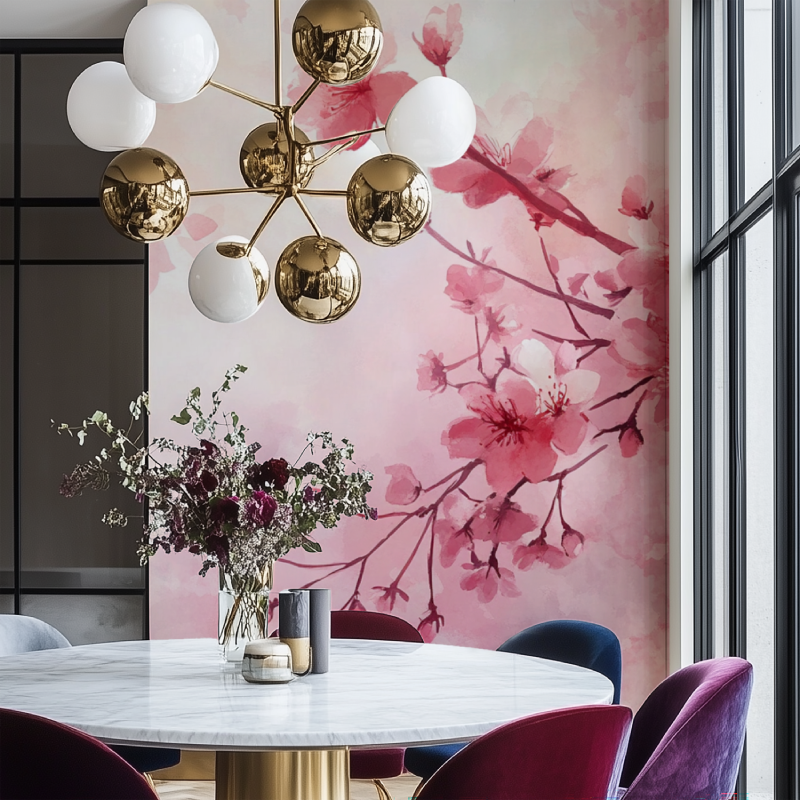 Papier peint arbre japonais salon chaise