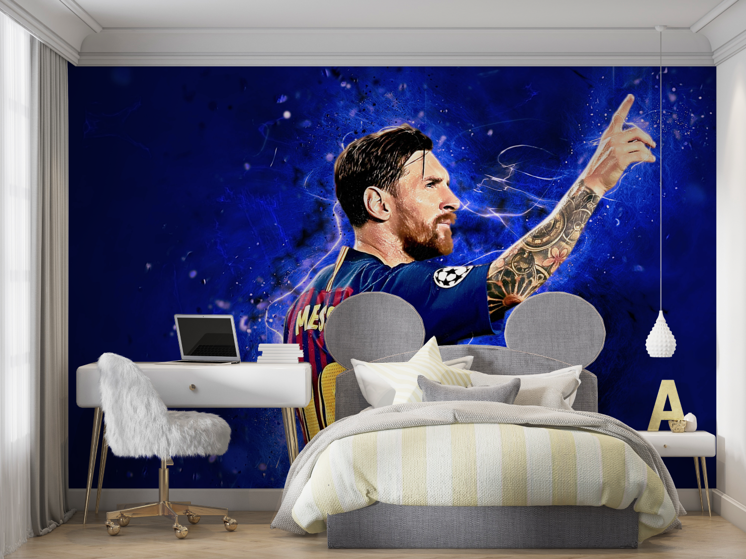 Papier peint messi bleu mur chambre panoramique