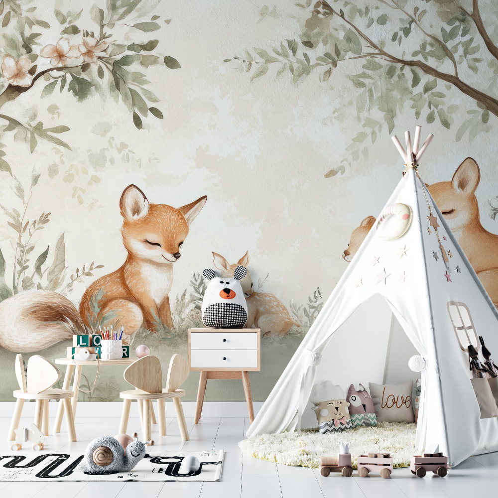 Papier peint bebe famillle de renard chambre bebe