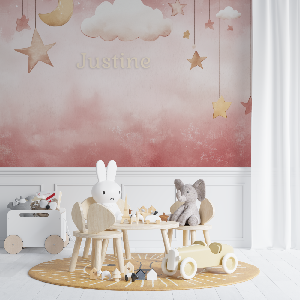 Papier peint prenom rose chambre de bebe