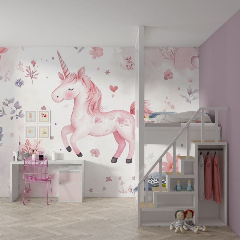 Papier peint licorne amitie legendaire mur chambre fille