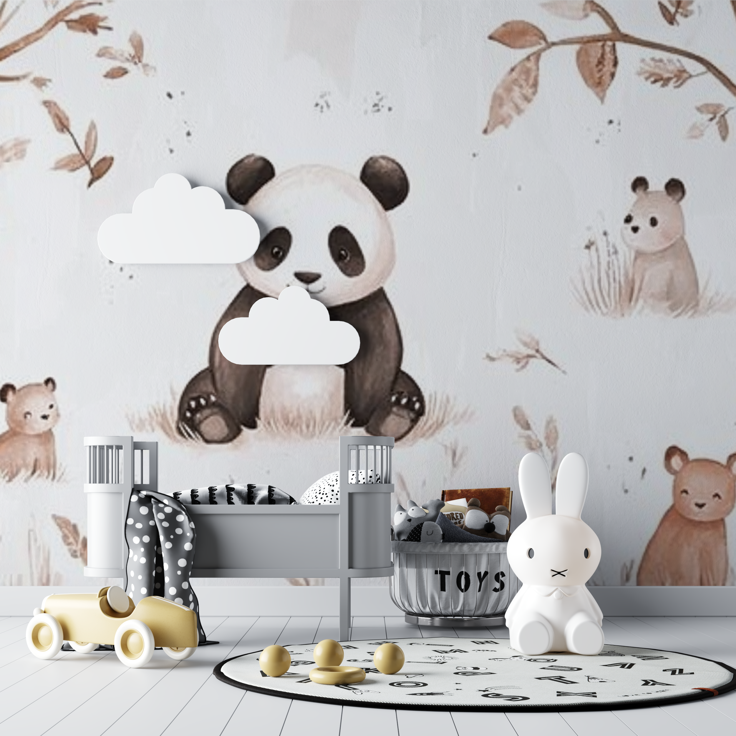 Papier peint panda et animaux de la foret bebe tipi