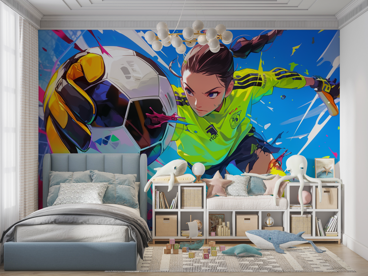 Papier peint 3d ballon foot anime panoramique garcon