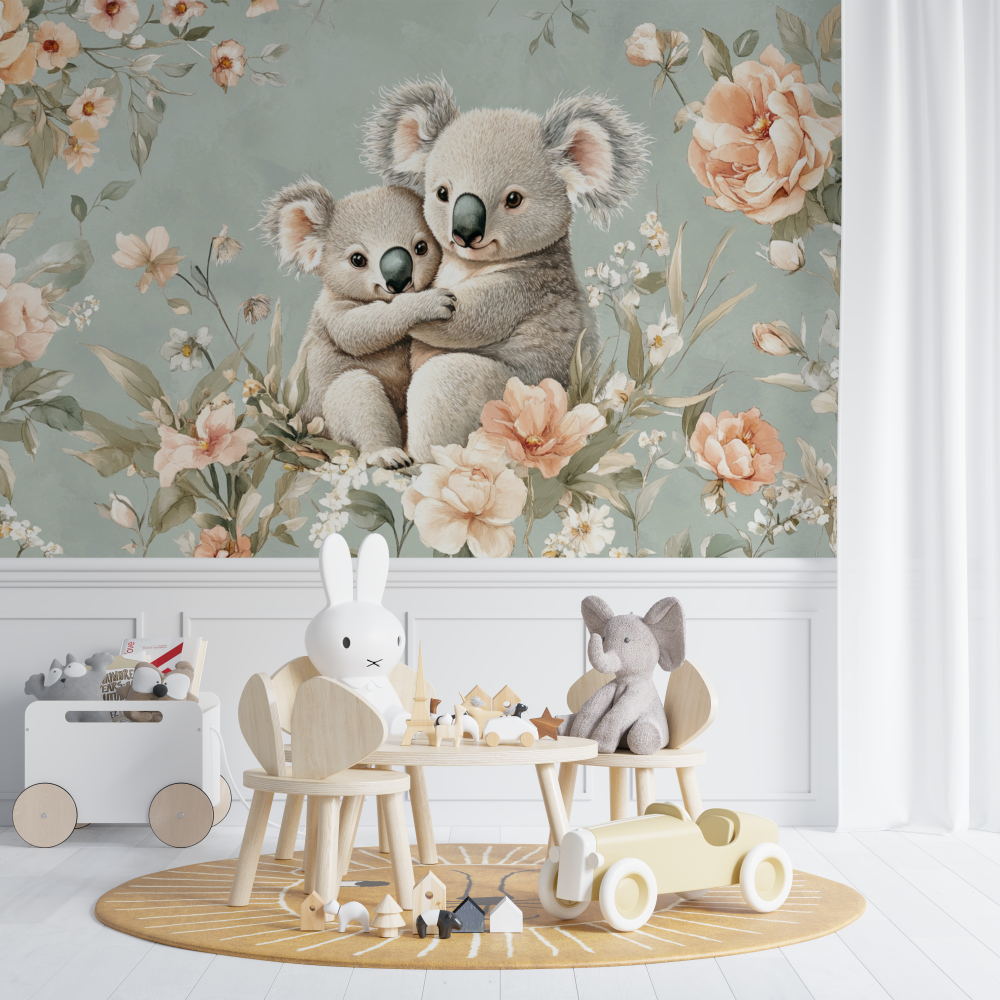 Papier peint koala en velours pastel chambre de bebe