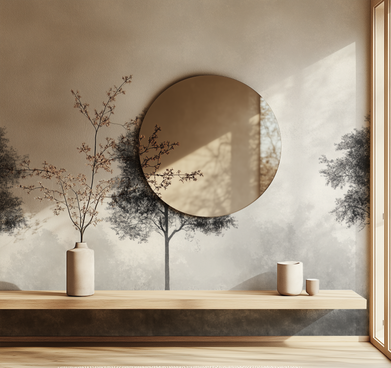 Papier peint arbre gris et noir miroir