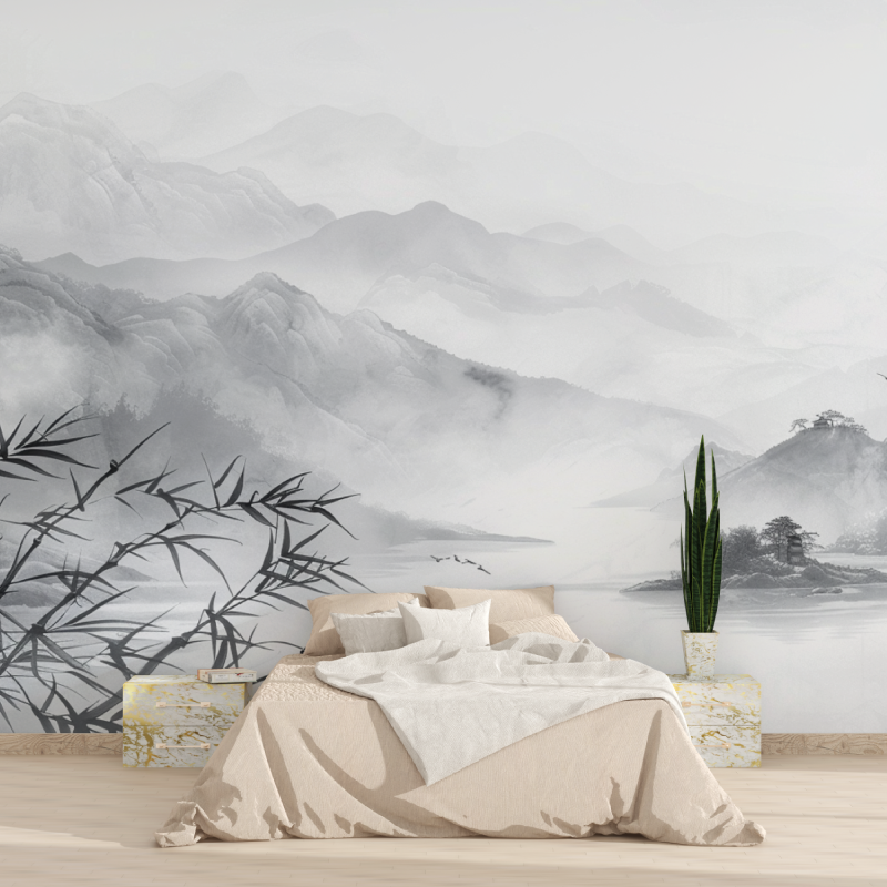 Papier peint montagne artistique annecy gris tapisserie 2025