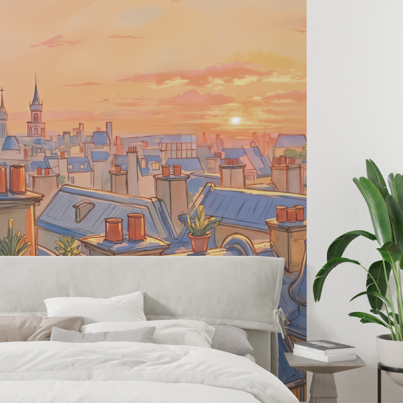 Papier peint aquarelle toits de paris tapisserie tendance