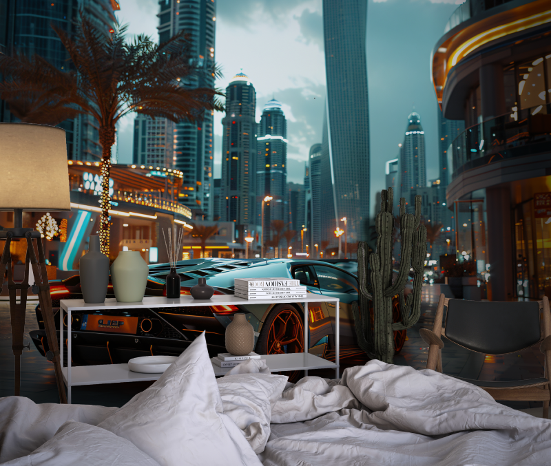 Papier peint voiture de luxe dubai chambre dado1