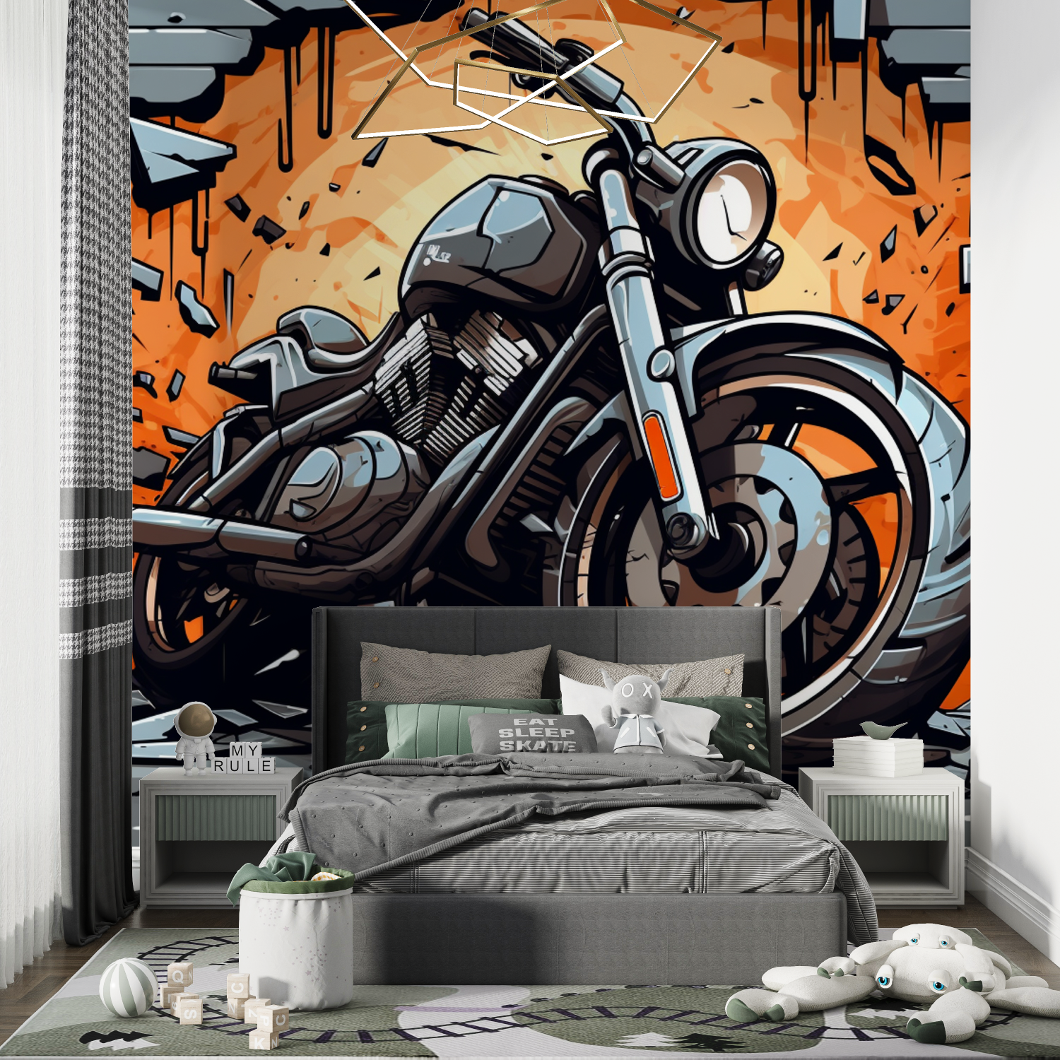Papier peint graffiti 3d moto cross chambre de garcon