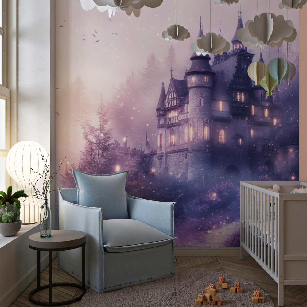 Papier peint princesse chateau violet chambre de fille