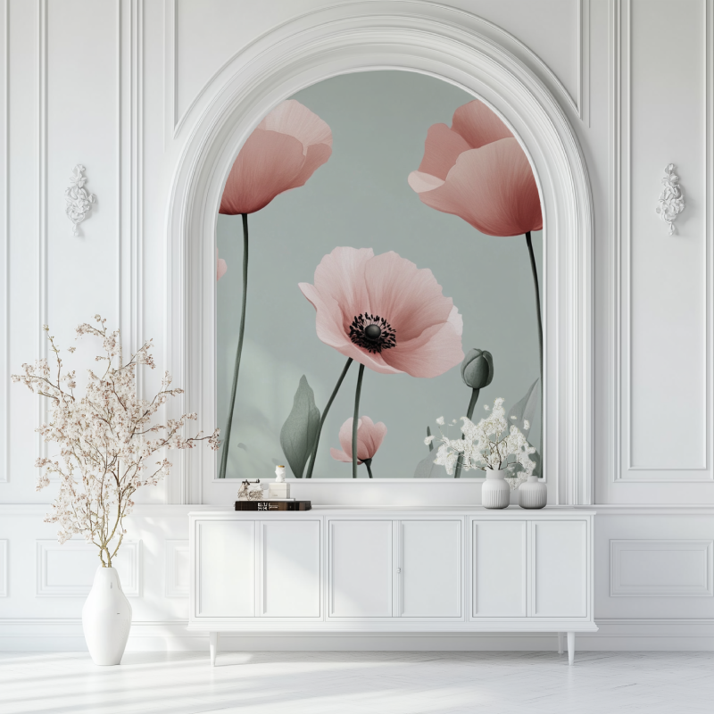 Papier peint fleur espacee salon blanc