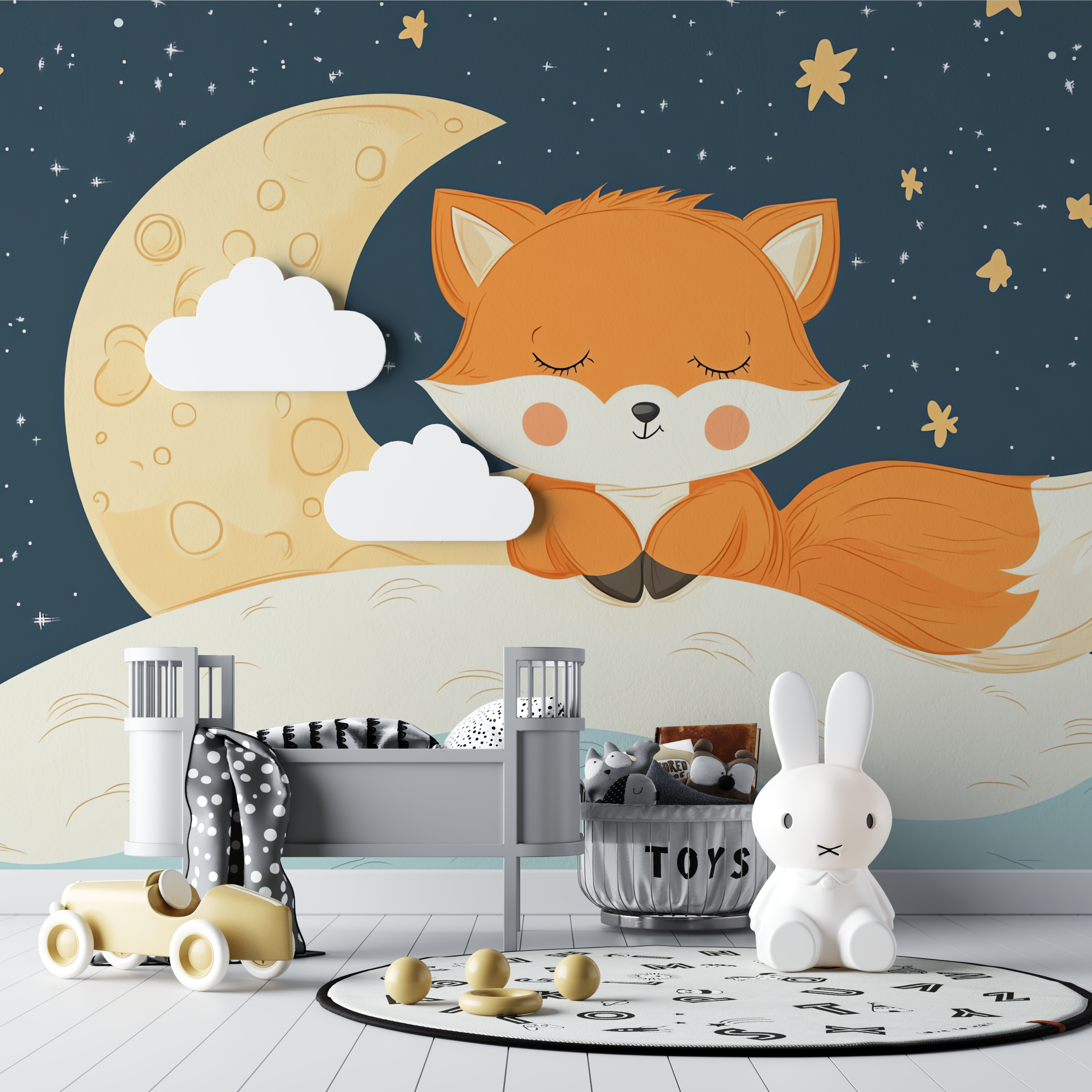 Papier peint renard et nuages bebe tipi