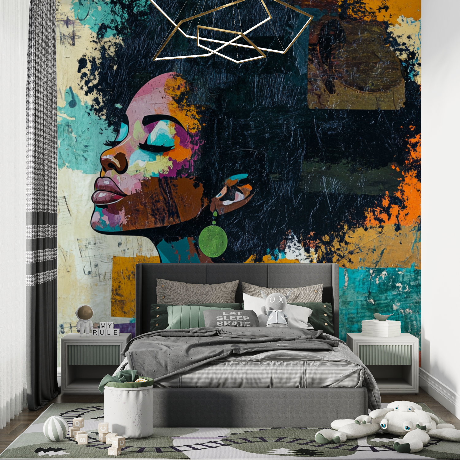 Papier peint coupe afro chambre de garcon