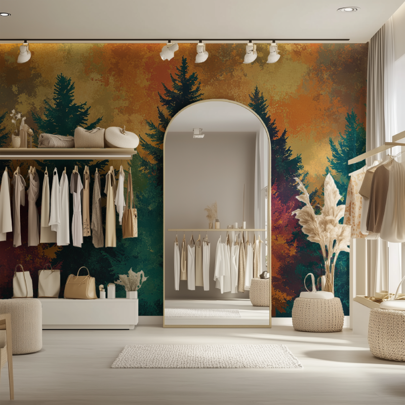 Papier peint arbre colore dressing