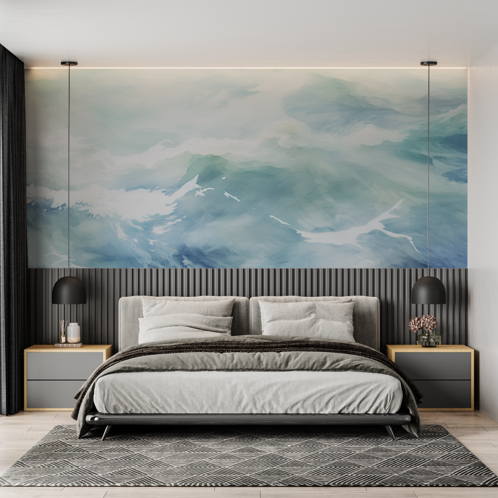 Papier peint aquarelle vague chambre adulte
