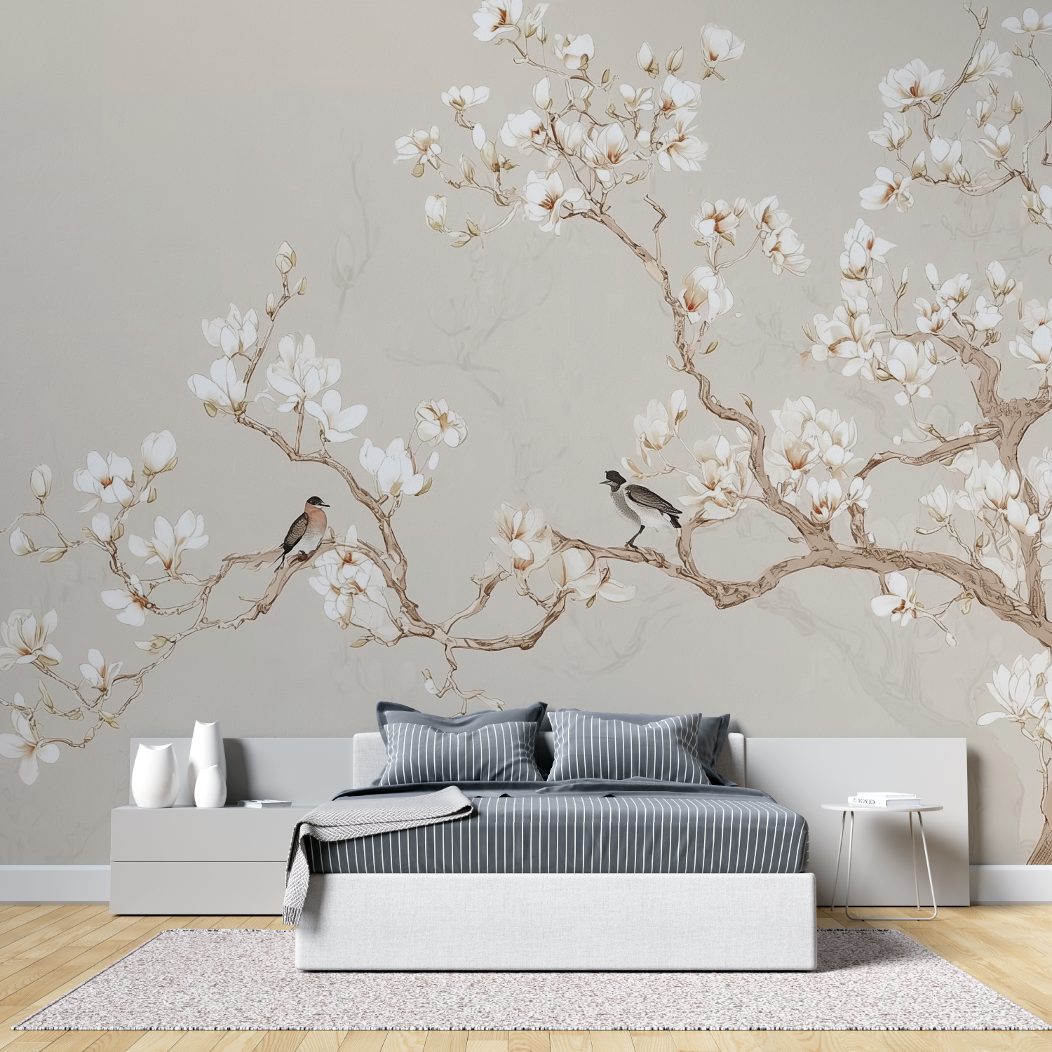 Tree branch beige mural wallpaper tete de lit
