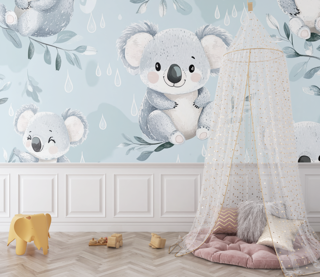 Papier peint koala et pluie douce bebe