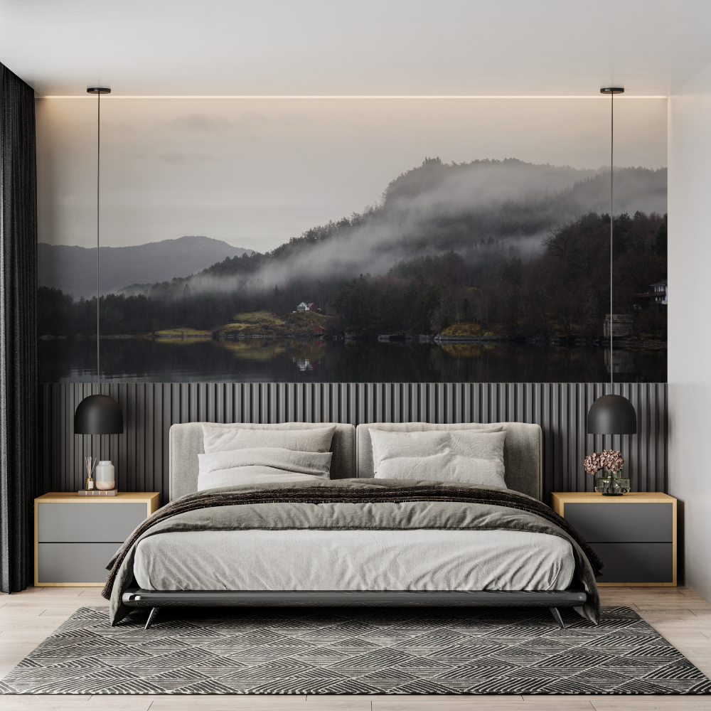 Papier peint aquarelle lac chambre adulte