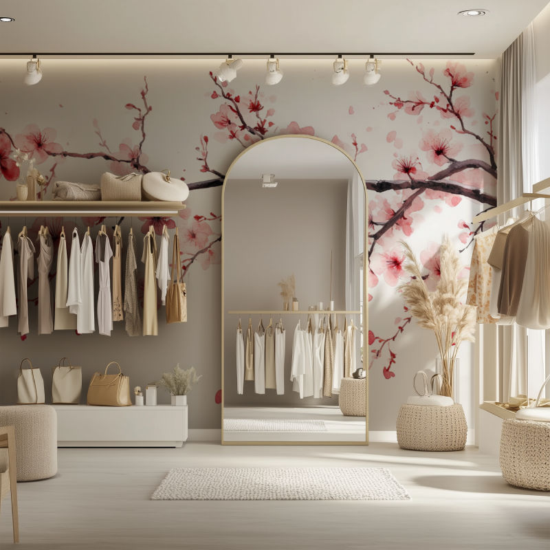 Papier peint fleur de cerisier dressing