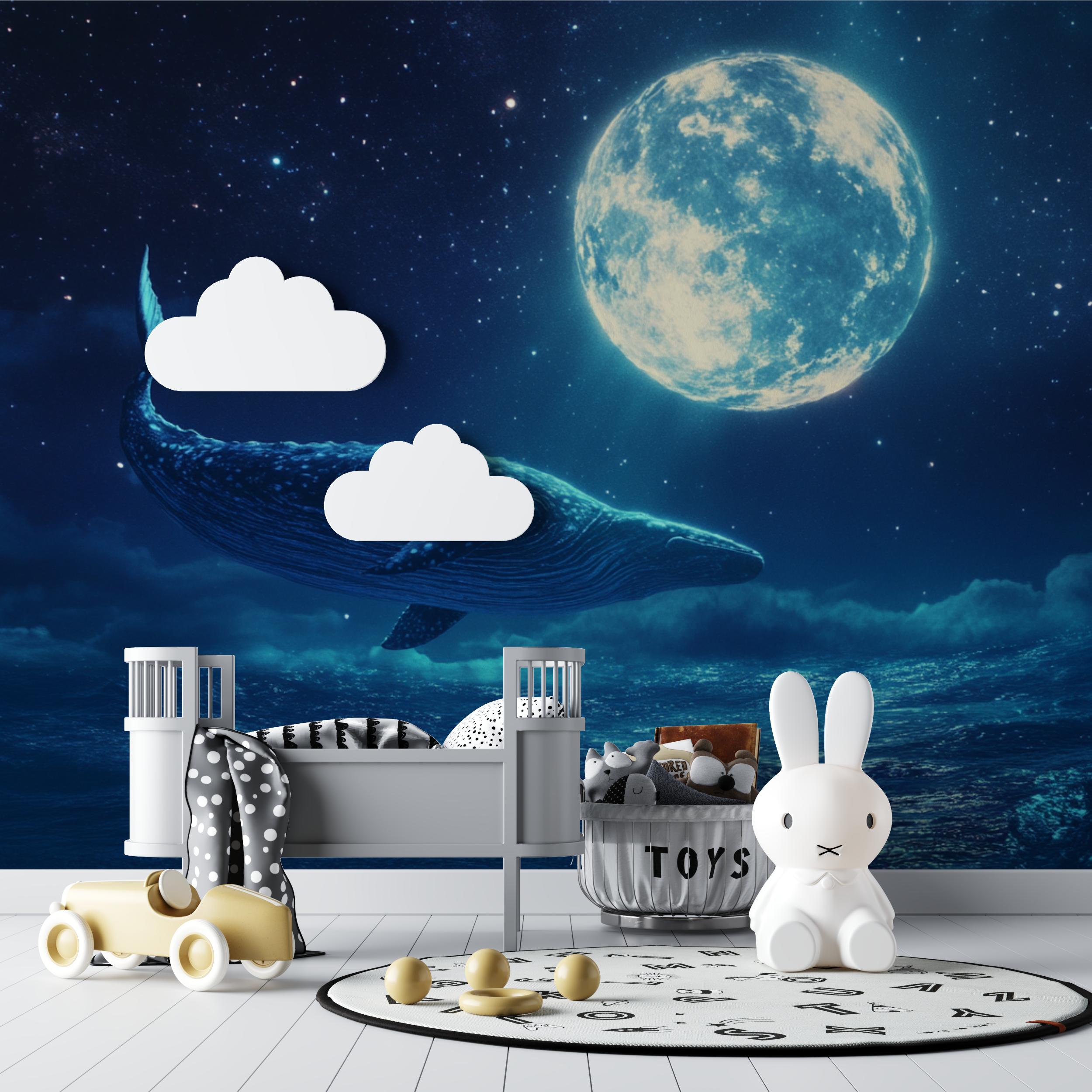 Papier peint baleine et lune bebe tipi