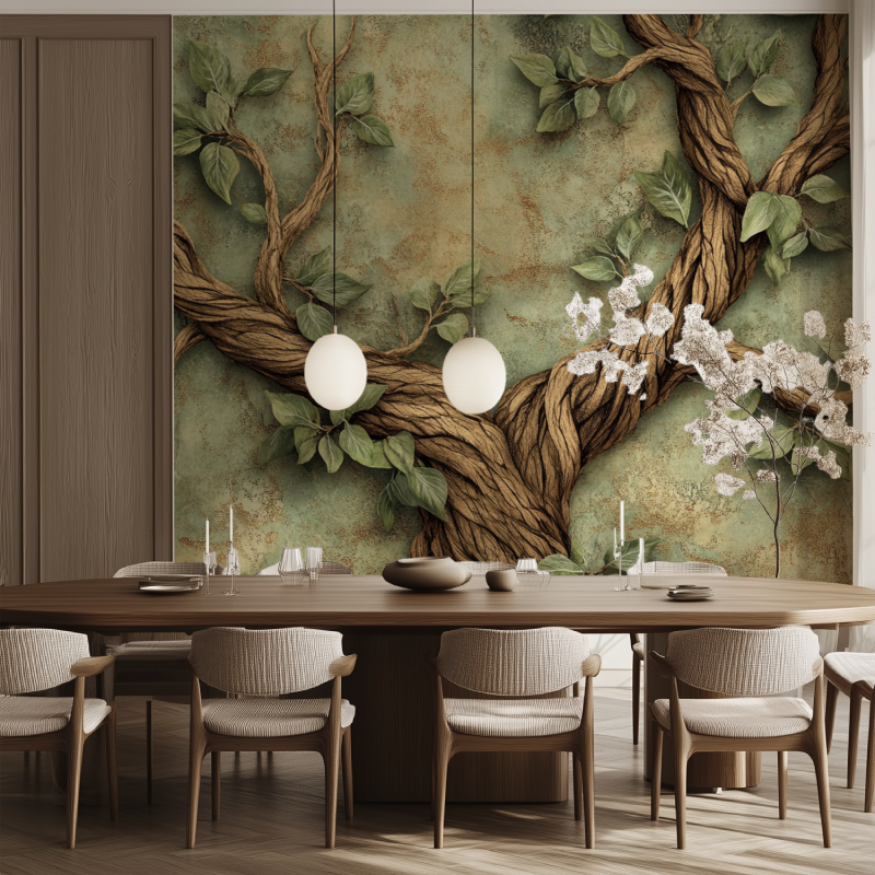 Papier peint arbre genealogique salle manger tendance