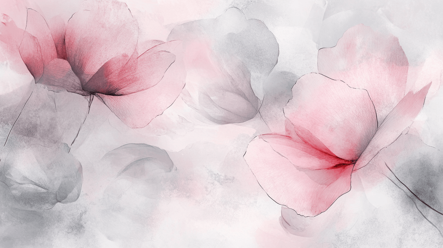 Papier Peint Fleur Rose Et Gris