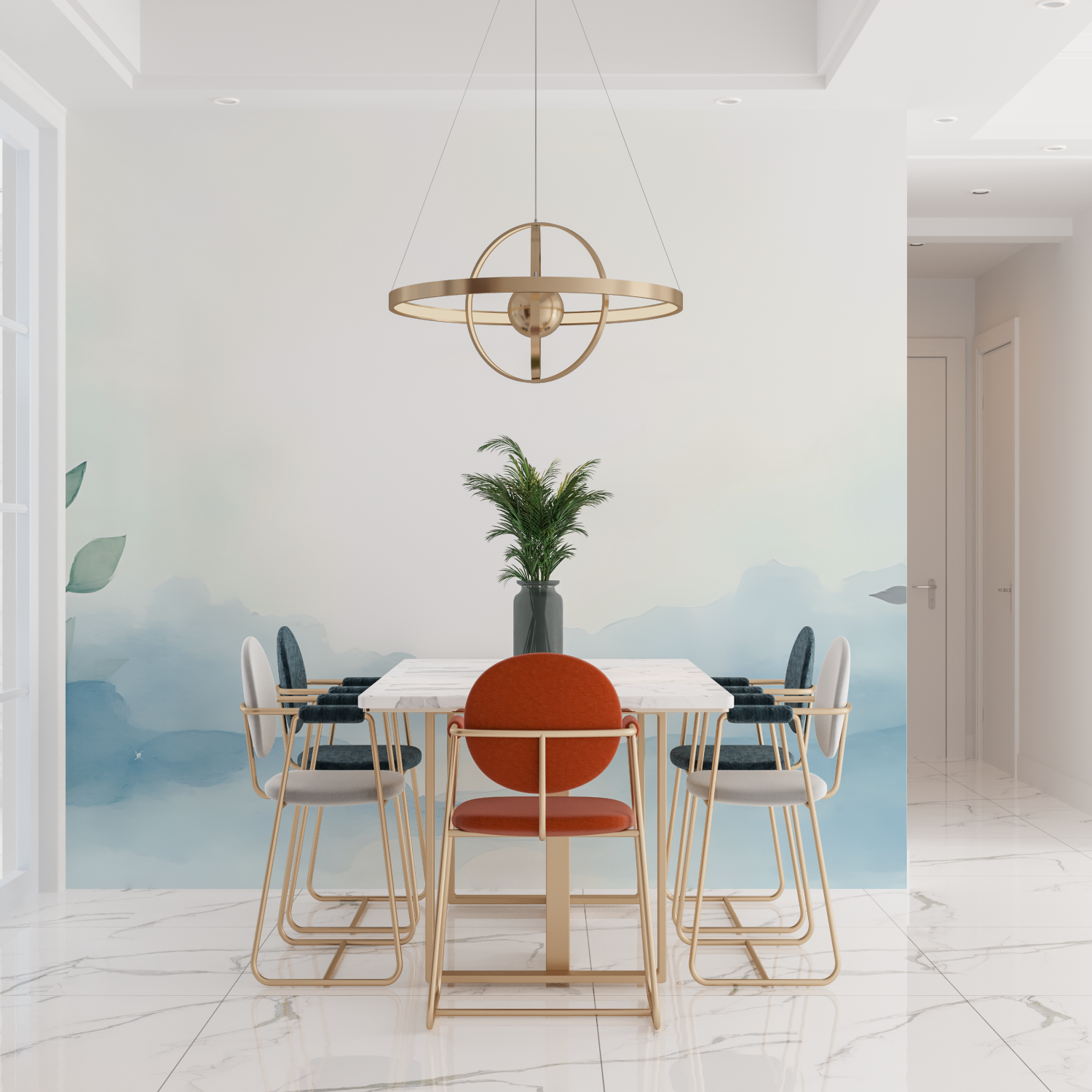 Papier peint aquarelle botanique bleu tendances