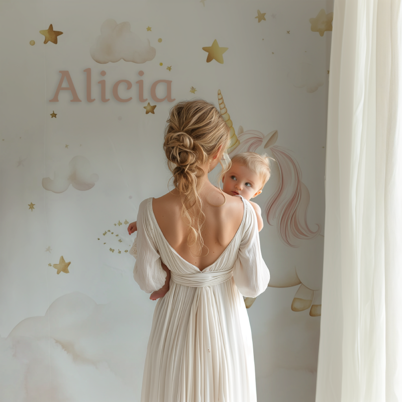 Papier peint prenom licorne bb123