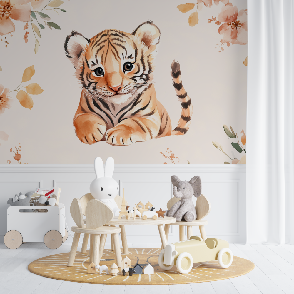 Papier peint tigre pastel chambre de bebe