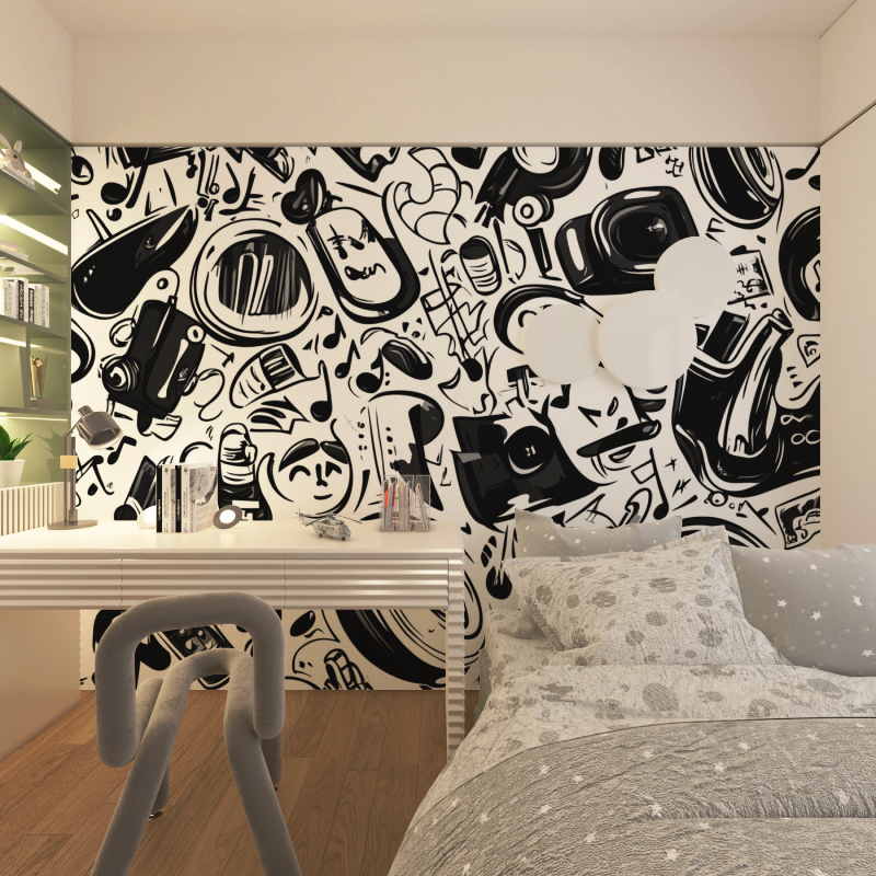 Papier peint musique noir et bl...strait chambre adolescents