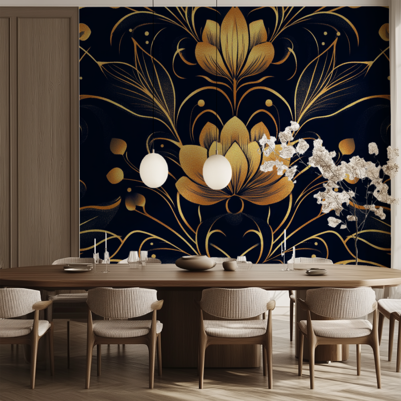 Papier peint fleur art deco salle manger tendance