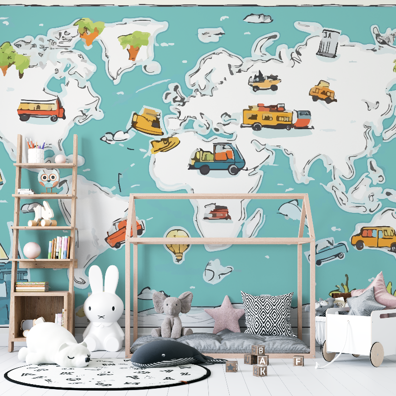 Papier peint enfant carte du monde 12