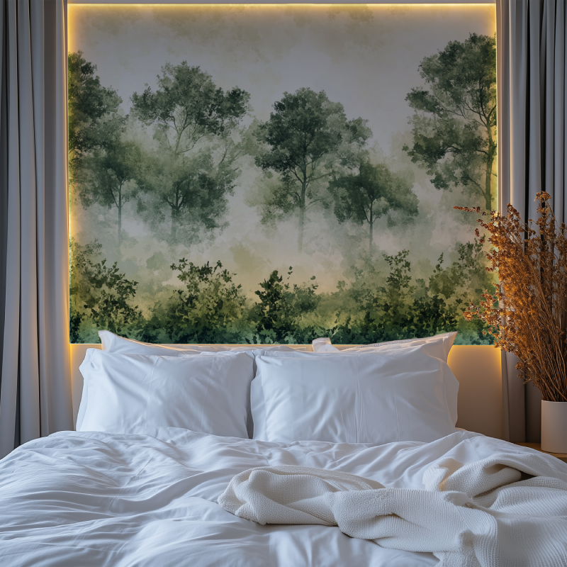 Papier peint arbre vert chambre premium