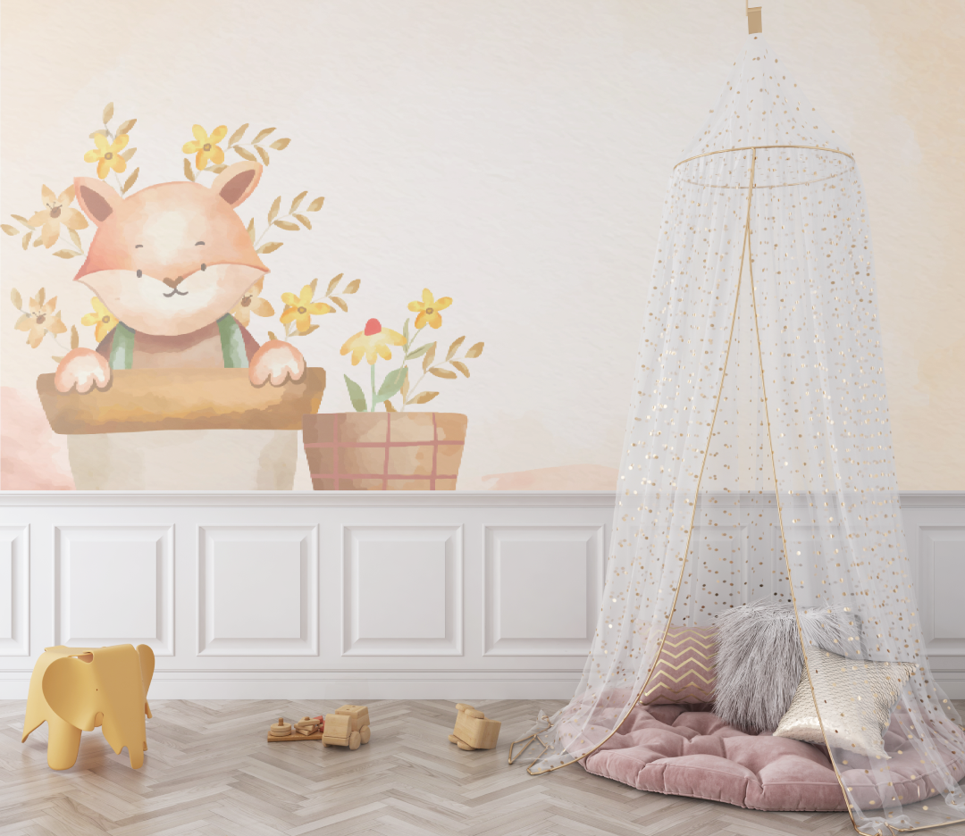 Papier peint bébé renard aquarelle - bebe tipi