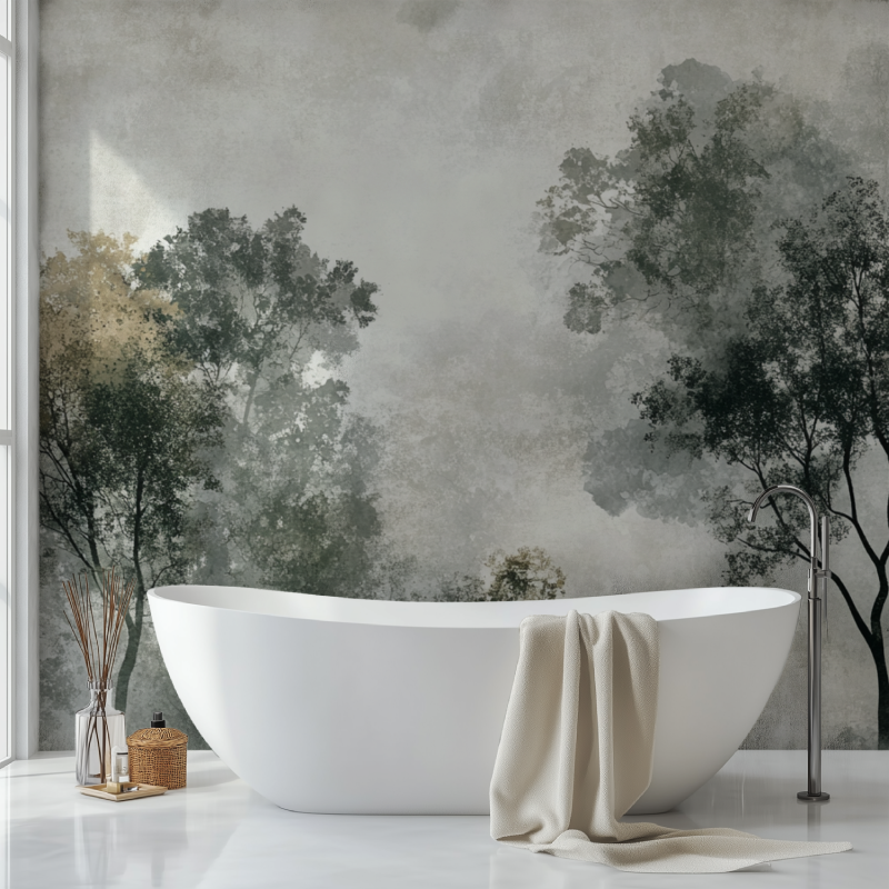 Papier peint arbre stylise sdb