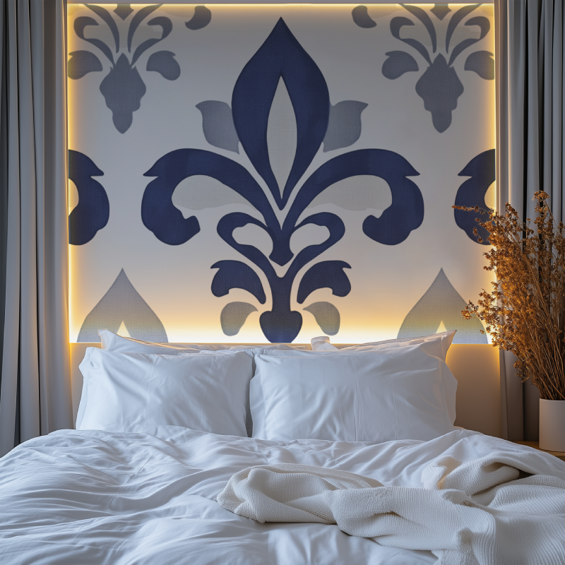 Papier peint fleur de lys bleu gris chambre premium