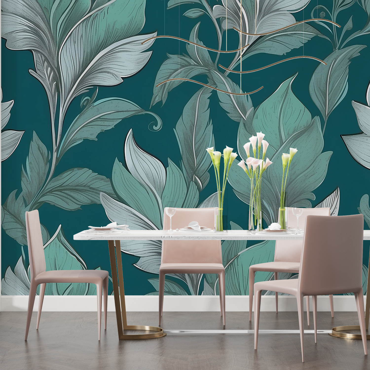 Papier Peint Bleu Canard Motif Vintage - tendance 2024