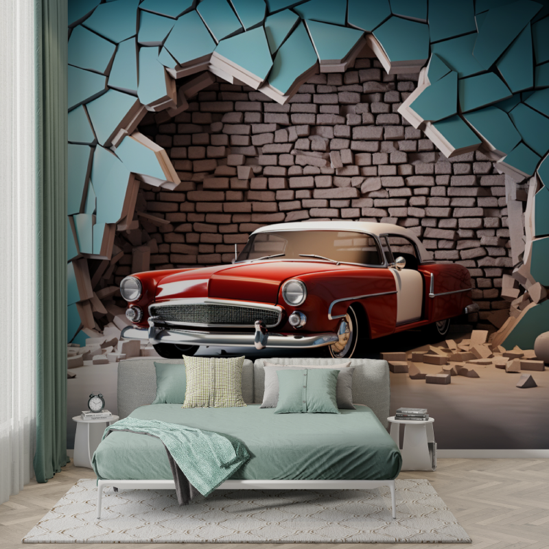 Papier peint trompe loeil voiture murs