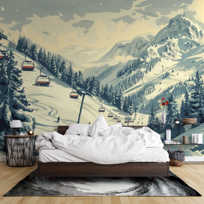 Papier peint telecabine skieurs colores leroy merlin mur