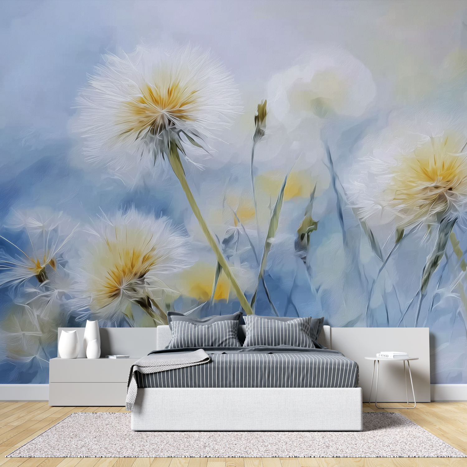 Watercolor dandelions mural wallpaper tete de lit
