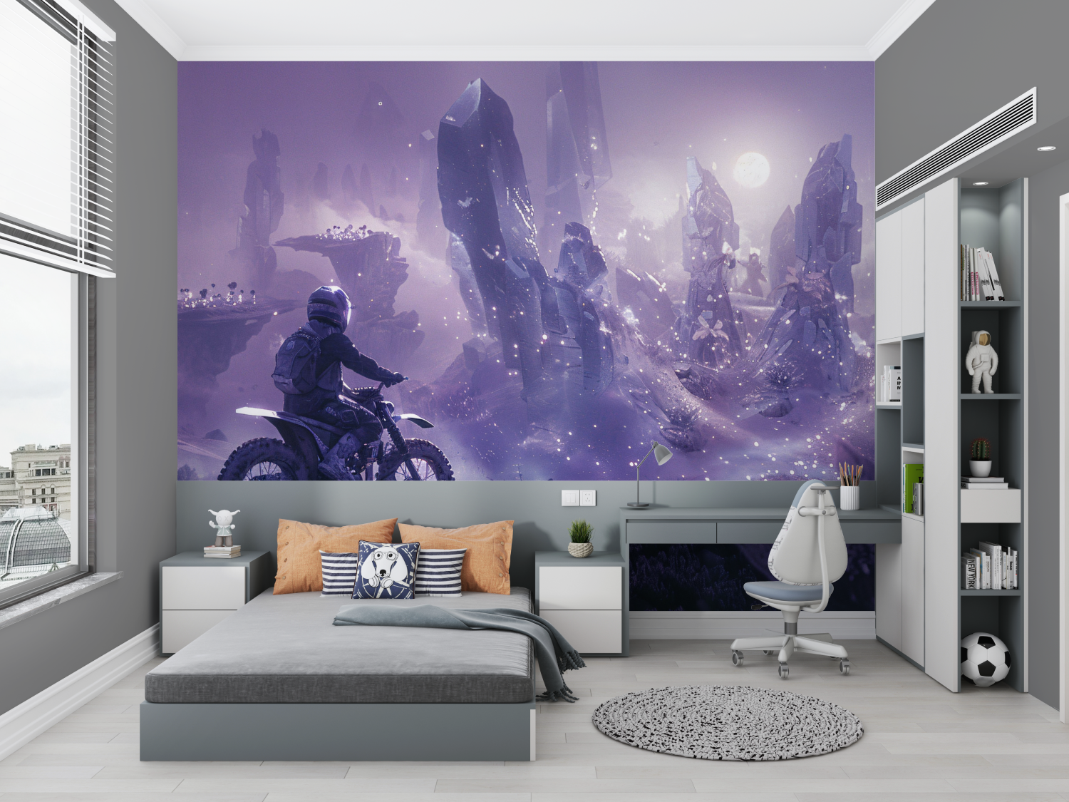 Papier peint garcon moto violet chambre petit