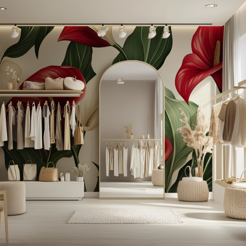 Papier peint fleur calla rouge dressing