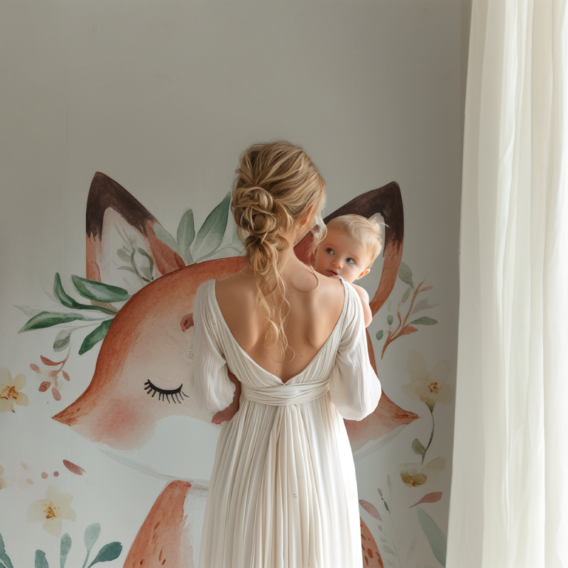 Papier peint renard boheme fond blanc bb123