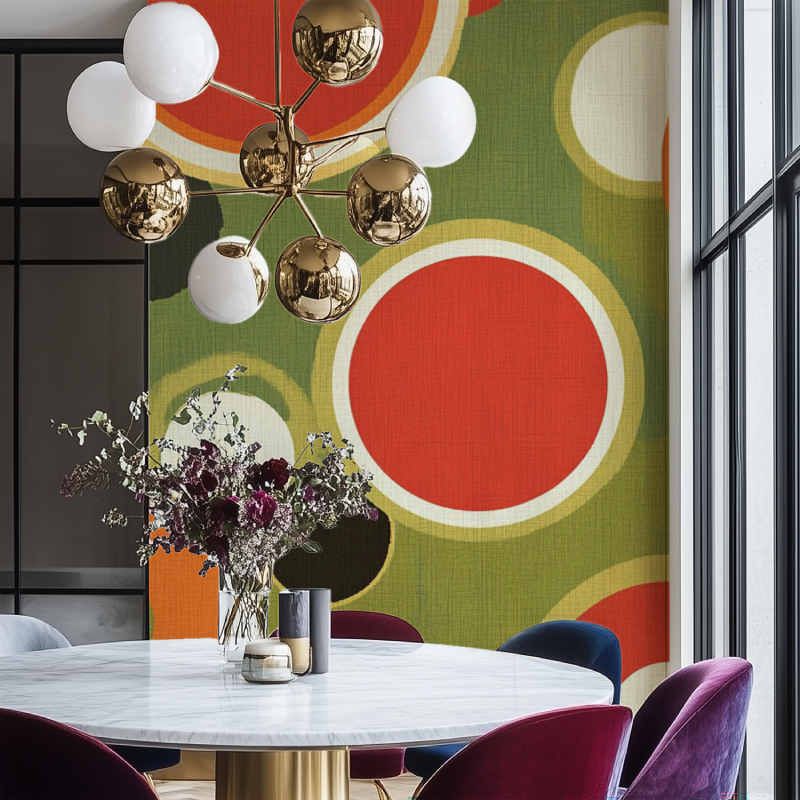 Papier peint vintage rond salon chaise