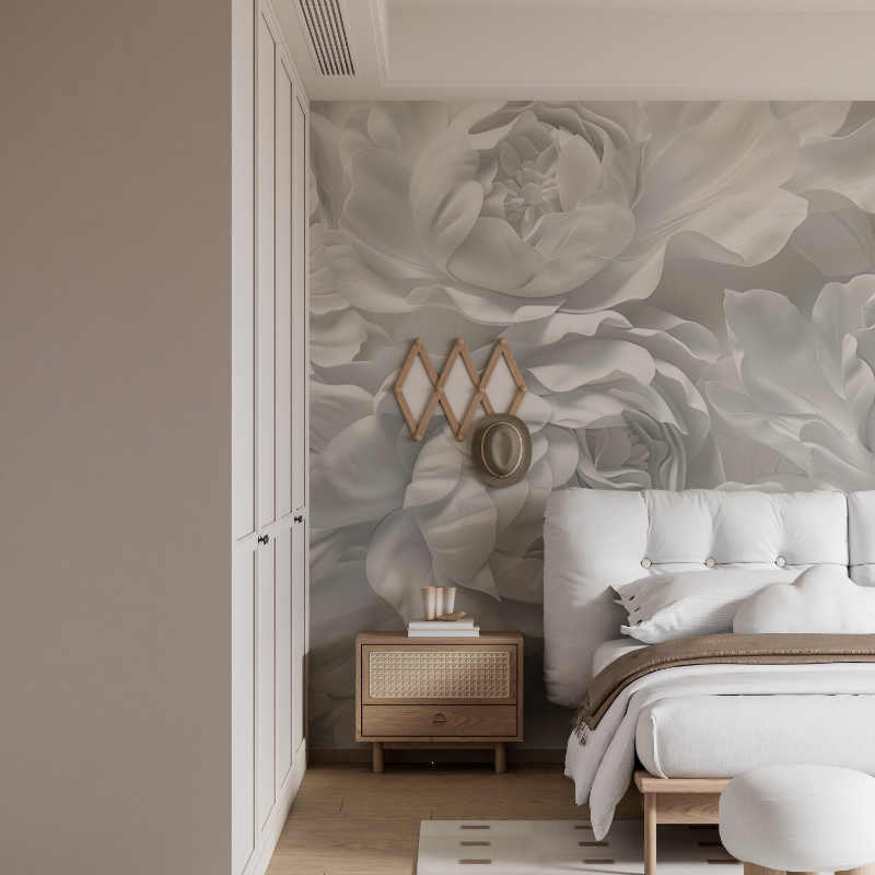 Papier peint grosse fleur blanche mural