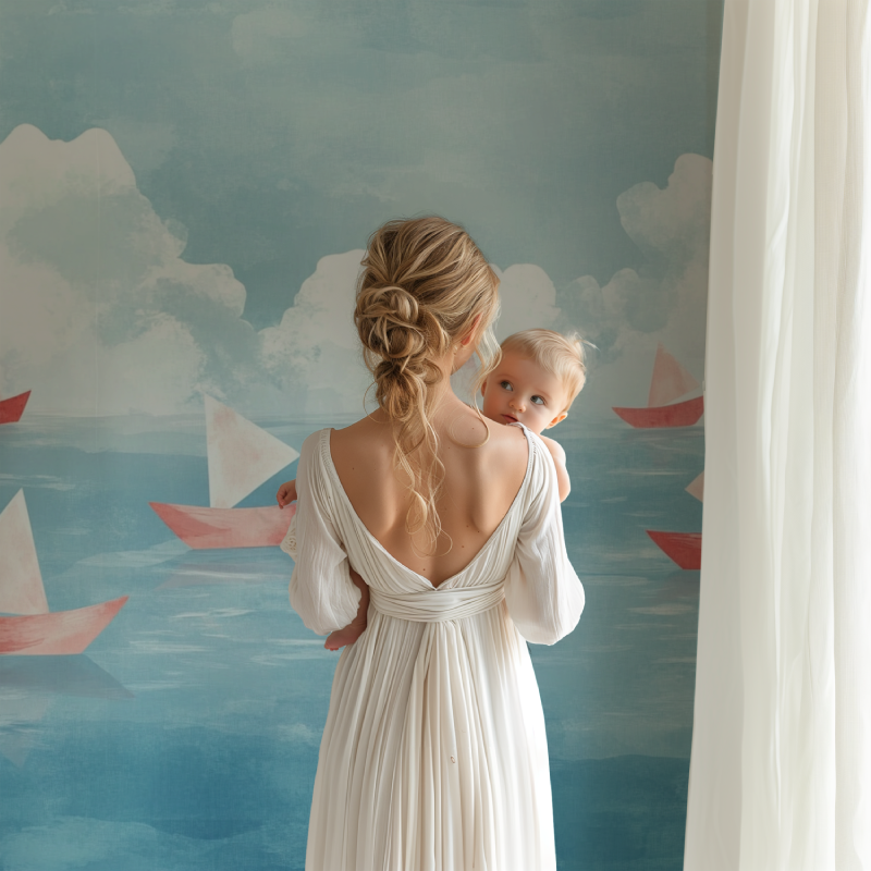 Papier peint marin bateaux en papier et ocean doux bb123